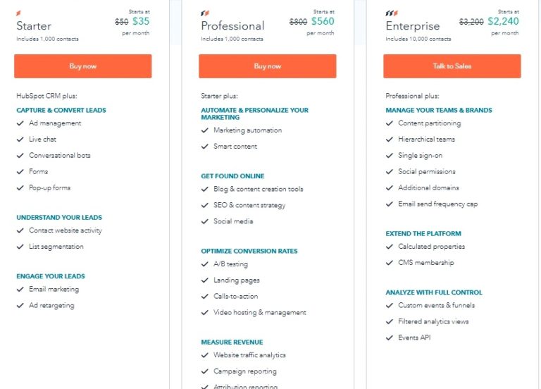 hubspot crm pricing plans