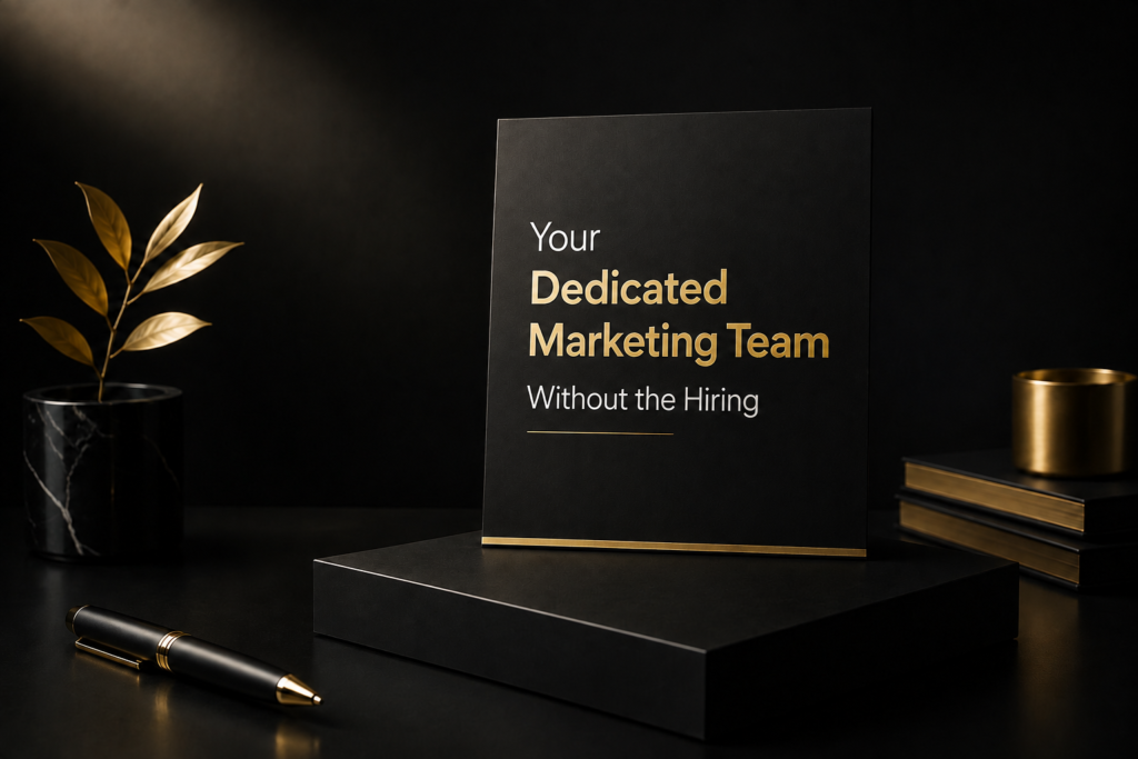 Premium workspace representing a dedicated outsourced marketing team without the cost and complexity of hiring an in house marketing department